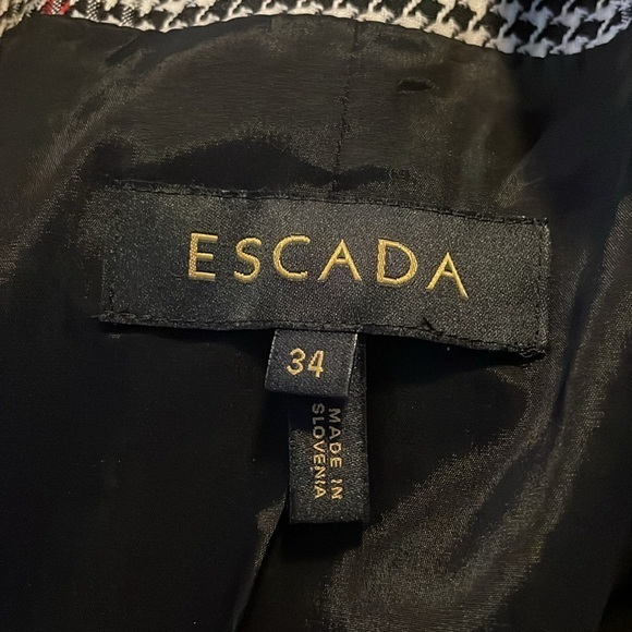 Escada‎ Houndstooth Black Red and White Blazer Jacket with Zipper Detail Size 34 - Picture 9 of 14